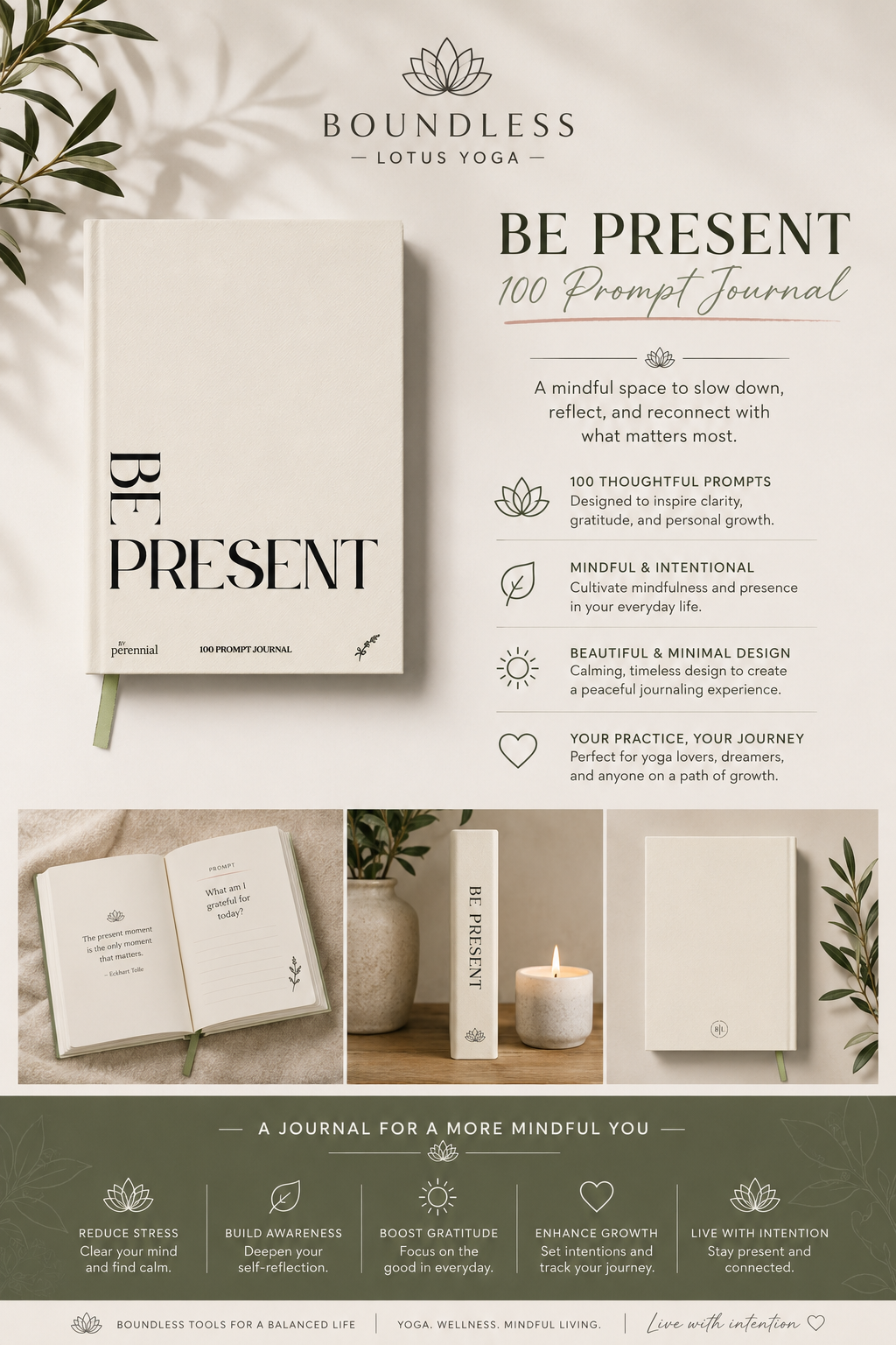 Be Present 100 Guided Prompt Journal - Beige Edition
